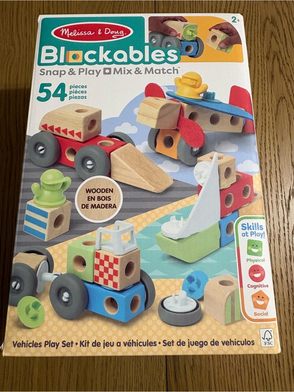 Melissa & Doug Blockables Wooden Vehicles Play Set - Red, Blue, Green, Yellow